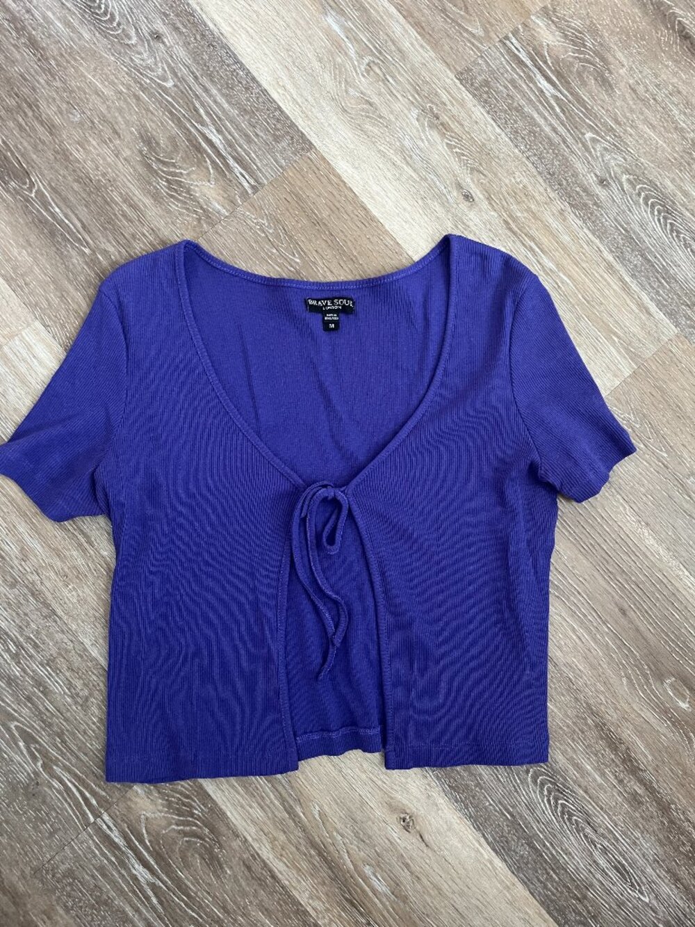 Vibrant Purple Cropped Front Tie Ribbed Cardigan Top